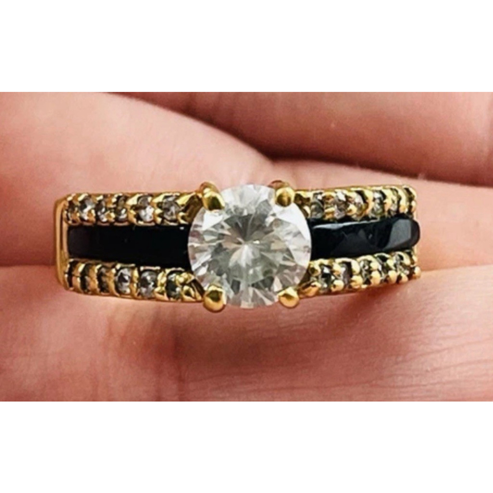 14KHG LIND Ring Size 10.5 Diamanté Rhinestone Brilliant Clear Gem Stone